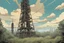 Placeholder: radio tower, overgrown apocalyptic, background, comic book,