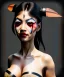 Placeholder: Surreal, steampunk , , cabaret scene. Geisha Asian woman. Sweat a lot, Birds, Feather, smoking, happy, hot, color fog, people background, highly detailed, concept art, unreal engine 5, god rays, ray tracing, RTX, lumen lighting, ultra detail, volumetric lighting, 3d, finely drawn, high definition, high resolution.