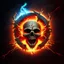 Placeholder: fiery fiery skull inside an ellipse and with lightning around it