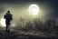 Placeholder: A high tech Soldier walking on the post apocalypse city, night , full moon , realistic , high resolution , HD , 1920pX1080p , dark