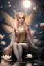 Placeholder: Peach hair , light peach hair, dark,night dark gold,gold,golden,rapunzel hair,dragonflies,water lilies, night,light,,butterflies,elven ears,dark fairy ,night sky,stars,princess,nymph,sparkle,glitter,orchids