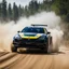 Placeholder: dramatic epic photography ralli art championship race, facing front sportcar ,full sticker name DV race decorations,on the way high speed drifting and jumping,on dune and watery spray and dirt roads forest