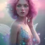 Placeholder: fairy, pink, blue, turquoise, beautiful, hyperrealism, masterpiece, expert, cinematic lighting, sharp focus, 8K, pastel, macro lens, woman, detailed, flower, galactic atmosphere