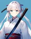 Placeholder: a portrait of an ancient japanese warrior, samurai, white clothes, katana, super detailed, bright colors,