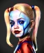 Placeholder: Harley quinn toddler, full body, soft skin, dramatic lighting, hyper realistic