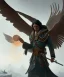 Placeholder: shaman, male native american, long black hair, black hooded coat like wings, 8k resolution concept art portrait by Greg Rutkowski