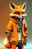 Placeholder: Fox character dressed in tech clothing in orange, in 3D realistic