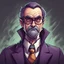 Placeholder: A professor who is actually an imposter with a sinister expression on his face, in card art style