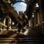 Placeholder: portrait fantastic flying winged bear with dark shadow creature behind in front of a staircase into a portal to the desert in the middle of a waterfall, photo-realistic, shot on Hasselblad h6d-400c, zeiss prime lens, bokeh like f/0.8, tilt-shift lens 8k, high detail, smooth render, down-light, unreal engine, downlight, prize winning