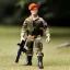 Placeholder: G.i. Joe toy camouflage khaki doll Donald Trump orange face with boots full body in package high resolution 2019, in a box with gun, in jungle