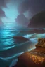 Placeholder: magical ocean scene, open treasure chest full of jewels, steampunk