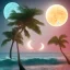 Placeholder: T1980's vaporwave aesthetic palm trees with lightning with lunar eclipse moon crescent in the ocean waves sunset