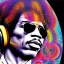 Placeholder: a realistic picture of Jimi Hendrix at a turntable with headphones on being a DJ, vivid color, with sunglasses, psychedelic trippy art