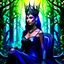 Placeholder: Morena Baccarin as a beautiful sexy dark elf queen seated elegantly on a throne in a mystical forest, dark celtic vignette frame, photo-realistic, cinematic lighting, award-winning photography