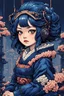 Placeholder: 8bits, Pixel Art, beautiful cyberpunk petit girl, hyperdetailed, illustration by Katsushika Hokusai, darkblue tones,