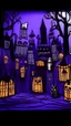 Placeholder: A purple Halloween town with Jack-o'-lanterns and ghosts designed in Javanese shadow puppets painted by Edvard Munch