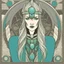 Placeholder: stylized viking queen in the style of tarot and art deco, turquoise and grey colours