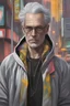 Placeholder: Balding gray hair the andy andersson Hoodie on who draws on style Pop Art psychology oil paiting In depth psychology display in the background in the city artgerm display Gustav Klimt style artgerm display in the Miami Vice the 2024th century oil paiting. and the city itself seemed like a big illusion, full of light and shadows GTA VI Miami Vice city the 2024th century