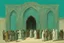 Placeholder: a group of people outside a gothic_arab glass gate in a turquoise wall by artist "Richard Dadd",by artist "de Chirico", highly detailed