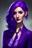 Placeholder: A hot and young debater woman with purple hair and purple dress and purple eyes