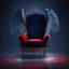 Placeholder: A freestanding wing chair in midnight blue velvet with a red round cushion. Illustrative art, art interpretation, concept art, cgsociety contest winner, seasonal art, seasonal art HD, 4k, 8k, intricate, detailed, intricately detailed, luminous, translucent fantasy crystal, holographic data, soft body, shadow play, light, fog, atmospheric, cinematic, light film, hyper-detailed, hyper-realistic, masterpiece, atmospheric, high resolution, 8k, HDR, 500px, mysterious and artistic digital art, phototi