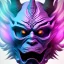 Placeholder: oni purple mask in galaxy, teal and purple smoke, detailed, realistic, 4k