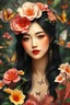 Placeholder: A very beautiful Chinese woman in the garden , unusual flowers, very cute, smooth, active sequins, colourful butterflies and hummingbirds elegant fantasy, intricate, 8k, oil on canvas, beautiful, high detail, fantastic view, hyperrealistic, over-detailed, clear quality, colorful, artgerm, Alphonse Mucha, Catherine Abel. Catherine Welz Stein. Dmitry Vishnevsky. Gustav Klimt, R. Giger. Jacek Yerka. Josephine Wall, Carrie Ann Baade