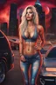 Placeholder: Nosferatits - full body portrait, head to toe, Photorealistic, hyperrealism, Dazzling, Complex, dramatic, bold, attractive Cheyenna the Motley Crue babe, perfect, Athletic, toned body with tanned skin, perfectly formed body, cosmic clouds, neon cityscape, muscle cars, planets, moons, stars, cosmic vortex, bright red, every color in the rainbow, extremely detailed, lipstick, eyeshadow, eyeliner, mascara, rouge, photorealistic, 4k UHD Photograph,