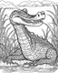 Placeholder: create a 2d black outline, "safari crocodile coloring book for kids ", coloring page, low details design, black contour, coloring page design, simple background, colorful , card style, coloring page for kids, white background, sketch style, cartioon style, safari landscape