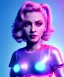 Placeholder: Artist, young madonna, android woman, sweet, blonde, white skin, long eyeliner, glossy lips, contour make-up, color leds lights, cables, short hair, circuits, cyberpunk, latex coat, cyber punk, neon, portrait, studio photo, unreal engine 5, soft color, 16 bit, god lights, ray tracing, RTX, lumen lighting, ultra deatail, volumetric lighting, 3d, finely drawn, hd.