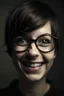 Placeholder: short hair fringe dark laugh woman big Big eyes glasses