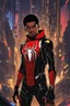 Placeholder: miles morales mix with machine in solo leveling shadow artstyle, cyberpunk them, intricate details, highly detailed, high details, detailed portrait, masterpiece,ultra detailed,best quality