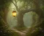 Placeholder: wooded forest stone path lantern