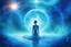 Placeholder: Immagine orizzontale elegante e spirituale per copertina evento Facebook. Sfondo cosmico blu scuro e turchese con stelle scintillanti, nebulose luminose e bokeh morbido. Al centro una figura umana stilizzata in silhouette luminosa che si dissolve nella luce, con la Terra (Pianeta Blu) sotto di lei. Atmosfera mistica, eterea e profonda. In alto grande testo elegante 'Acqua e il ritorno all’Origine'. Sotto in caratteri più piccoli: 'Venerdì 17 giugno ore 20:30'. Tono blu-turchese, luce dall'alto,