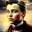 Placeholder:  spray painted fantasy art, photorealism, realistic portrait of a young leonardo di caprio looking dorky, movie poster, titanic for reference, book cover illustration