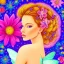 Placeholder: very beautiful portrait, bright fairy, , flowery landscape, cosmic atmosphere, perfect composition, 8k, super detailed, delicate flowers, complementary colours, intricate details, realistic