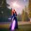 Placeholder: Pretty teenage girl with red hair who is dressed like a space witch casting a spell, girl has stars in her eyes, background is realistic space renditions, rendered, unity 3d, unreal engine, dslr, hdr, 4k, edited, photorealistic