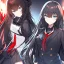 Placeholder: Clear focus, High resolution, long black fluffy hair, blue eyes, wearing a black sailor uniform, red tie, yandere, rough line sketch, dark aura, holding a katana