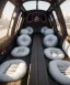 Placeholder: Ultra realistic back seat of limousine image, wide angle view, Alice and white rabbit, many color balls, circus clothing, long hair, smoke, feather long coat, soft color, highly detailed, unreal engine 5, ray tracing, RTX, lumen lighting, ultra detail, volumetric lighting, 3d, finely drawn, high definition, high resolution.