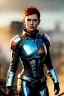 Placeholder: ultrarealistic, ruined city,__mass effect armor__, __angles__, 19 year old woman, strikingly beautiful, ginger hair, silver colour, [__starlets__|__starlets__], (pale __skincolor__ skin:1.2), __camera__, _hair_, detailed face and eyes, medium breasts, leather choker, freckles, dynamic pose, resolved expression, __accessory__, strappy outfit, (straps:1.1), sword in scabard on left hip, (buckles, buttons, snaps, rings:1.0), haltertop style breastplate, detailed eyes, plump lips, sci-fi theme