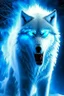 Placeholder: winter white gagantuan wolf beast angry glowing eyes breathing ice blue fire