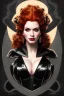 Placeholder: painting of christina hendricks as evil queen in black leather, feminie, angry, volouptous, busty, cleavage, emperious, mature, highly detailed, digital painting, artstation, concept art, smooth, sharp focus, illustration, art by gaston bussiere and alphonse mucha