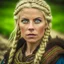 Placeholder: Blue eyed traditional blonde Viking woman with nature