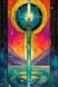 Placeholder: Create a chaotic abstract cubist Tarot Card depicting The Ace of Swords , in the style of Bill Sienkiewicz, Philippe Druillet, Gustav Klimt, and Jean Giraud Moebius, precisely drawn, colored and inked, with ornate bordered edges