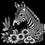 Placeholder: zebra between seeds and big flowers black background .black and white colors. easy for coloring . with grayscale