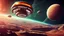 Placeholder: Planet Mongos in a another galaxy, view from the space, a small spaceship saucer arrive to the planet