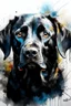 Placeholder: A portrait of black Labrador by Willem Haenraets, watercolor, wet on wet and splattering techniques, centered, perfect composition, abstraction, surrealism