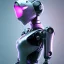 Placeholder: Cute hijab woman in a robotic suit,purple and pink backlight, profile