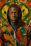 Placeholder: create a simple art painting inspired by Kehinde Wiley wear hoody do not show the face