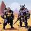Placeholder: [art by Krull (1983)] Bebop and Rocksteady, in the desert of the lostlands